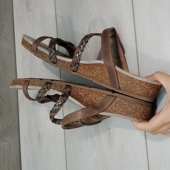 Aetrex Womens Braided Comfort Leather Wedge Sandals Slide  shoes sz 11 - Picture 10 of 14